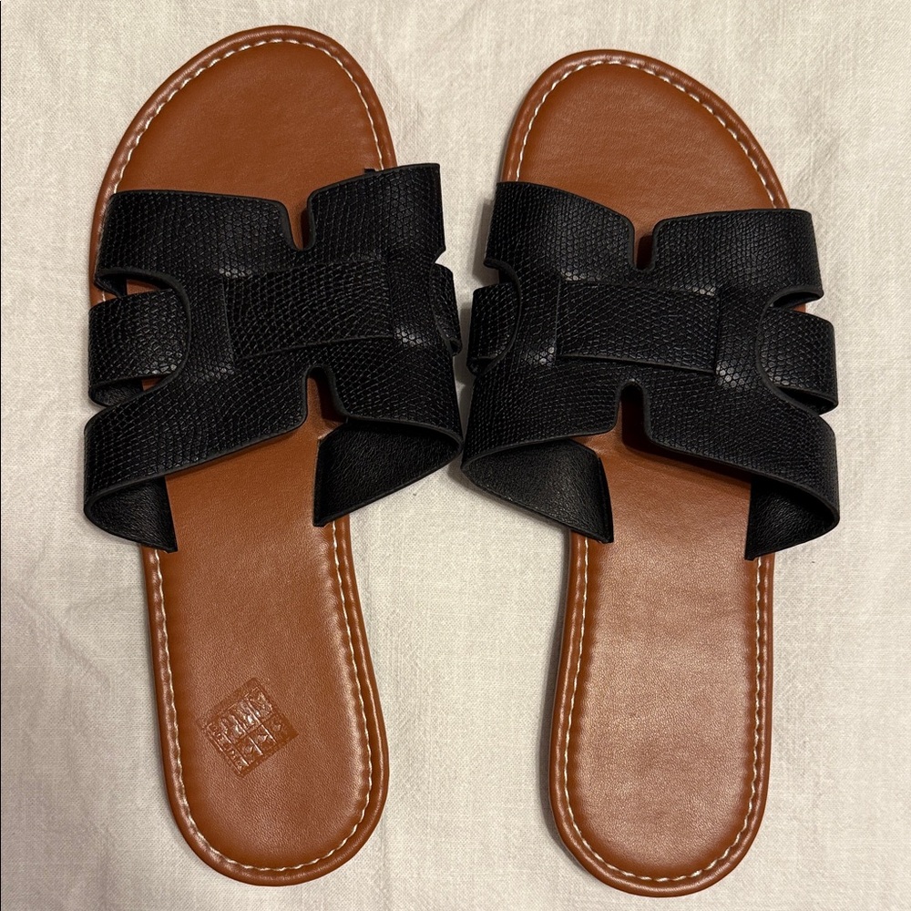 SHEIN Black and Brown Slide Sandals